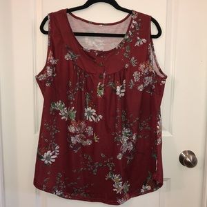 Sleeveless floral Henley-style top